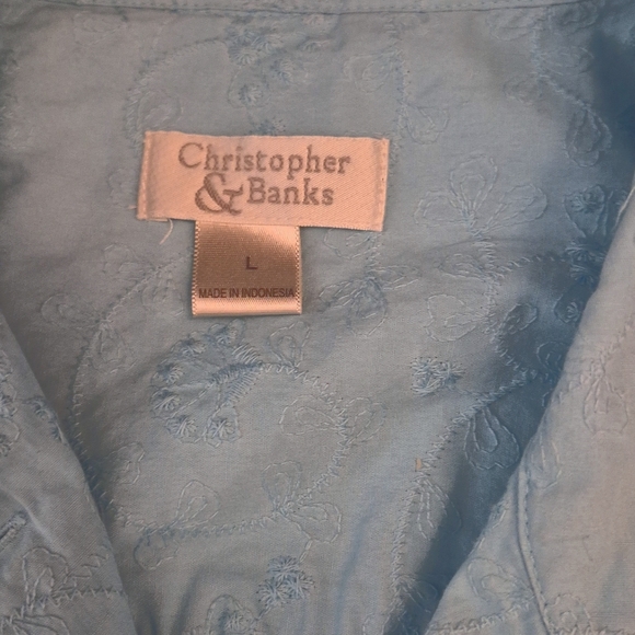 Christopher & Banks Woman's Size Large Light Teal Blue Cotton Jacket - Picture 2 of 7